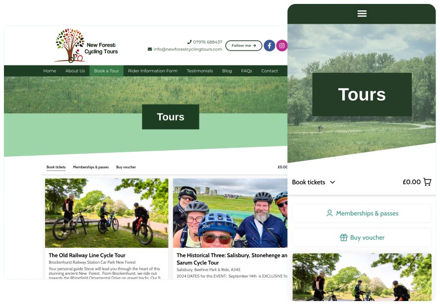 New Forest Cycling Tours vende ingressos on-line