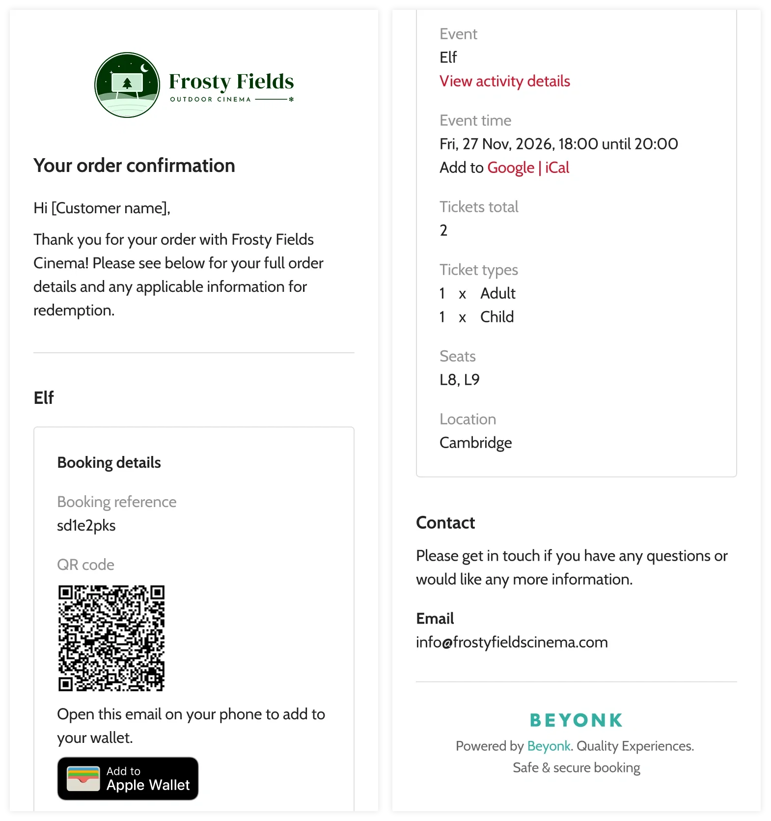 seat numbers are saved on all email confirmations